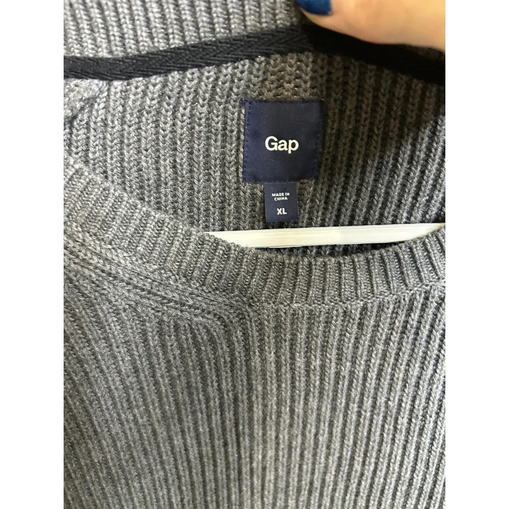 GAP Men Gray Ribbed Crew Neck Long Sleeve Sweater‎ Knit Top XL
